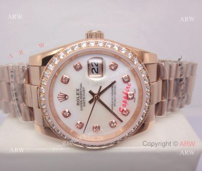 Copy Rolex Datejust Diamond Bezel Rose Gold Case White Face Watch